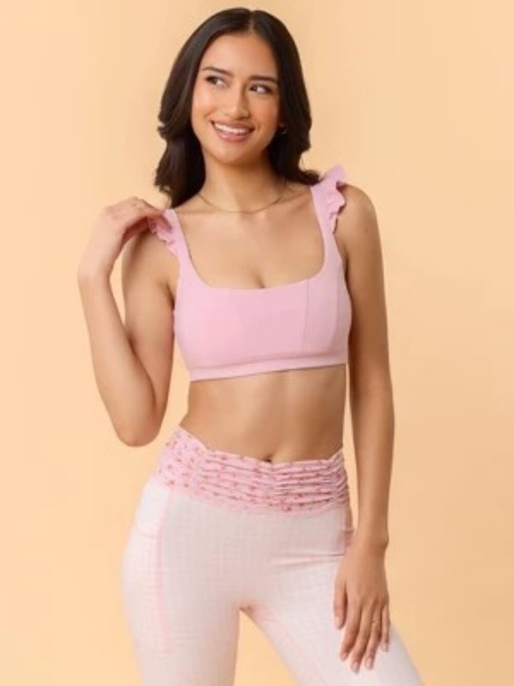 Ruffled Strap Pink Square-Neck Bralette